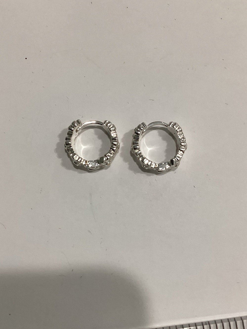 Fashion Jewelry‎ Silver Textured Mini Hoop Earrings - Women Jewelry